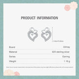 925 Silver CZ Two Hearts Stud Earrings Women Statement Jewelry Gift