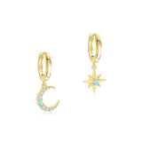 Star Moon Zircon Opal 925 Silver Drop Earrings