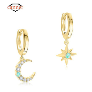 Star Moon Zircon Opal 925 Silver Drop Earrings