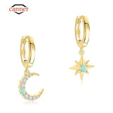 Star Moon Zircon Opal 925 Silver Drop Earrings