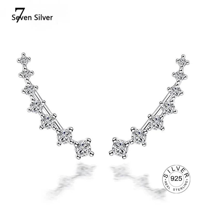 925 Silver 4 Claws 7 Stars Zircon Clip Earrings Ear Cuff