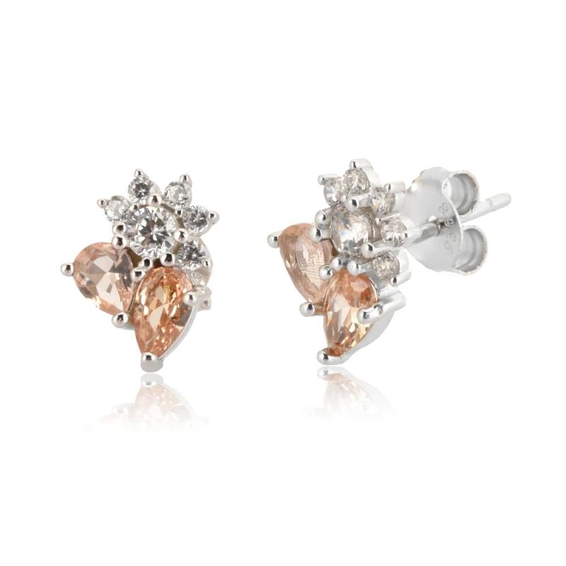 925 Silver SunFlower Oval Stud Earring Purple Champagne Piercing Jewelry