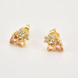 925 Silver SunFlower Oval Stud Earring Purple Champagne Piercing Jewelry
