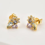 925 Silver SunFlower Oval Stud Earring Purple Champagne Piercing Jewelry