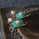 Cloisonne Enamel Porcelain Earrings Gilt Flower Chinese Retro Palace