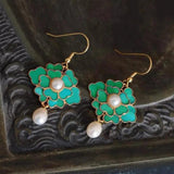 Cloisonne Enamel Porcelain Earrings Gilt Flower Chinese Retro Palace