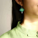 Cloisonne Enamel Porcelain Earrings Gilt Flower Chinese Retro Palace