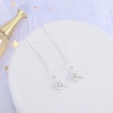 925 Sterling Silver Snowflake Threader Earrings Long Chain Pull Through Earrings