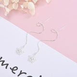 925 Sterling Silver Snowflake Threader Earrings Long Chain Pull Through Earrings
