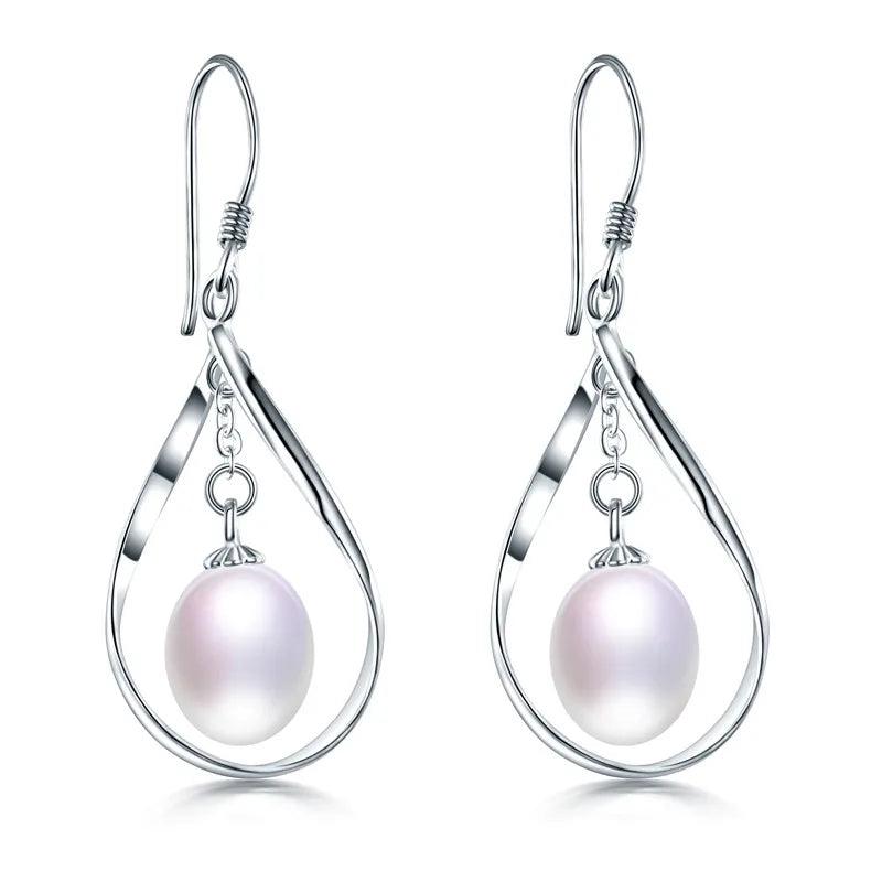 925 Silver Water-drop Earrings Oval Pearl Women