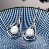 925 Silver Water-drop Earrings Oval Pearl Women