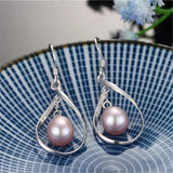 925 Silver Water-drop Earrings Oval Pearl Women