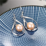 925 Silver Water-drop Earrings Oval Pearl Women