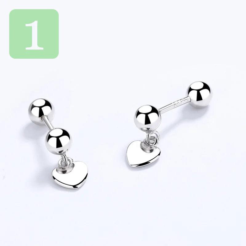 925 Sterling Silver Heart Square CZ Stud Earrings For Women Children Baby