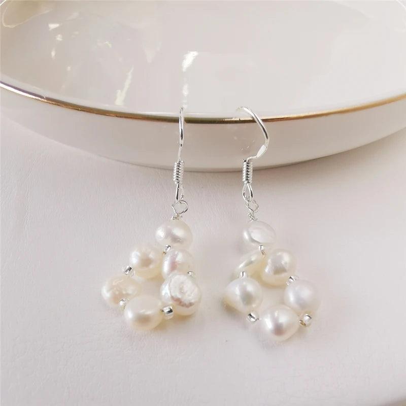 Natural Freshwater Pearl Earrings Silver 925 Jewelry For Women