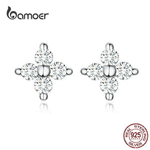 925 Silver CZ Flower Stud Earrings for Girls