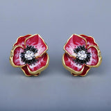 925 Silver Red Epoxy Flower Enamel Party Earrings Women's Flower Jewelry