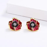 925 Silver Red Epoxy Flower Enamel Party Earrings Women's Flower Jewelry