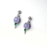 Silver Inlaid Ice Purple Chalcedony Egg Round Earrings
