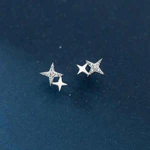 925 Silver Star Zircon Stud Earrings Women Party Jewelry