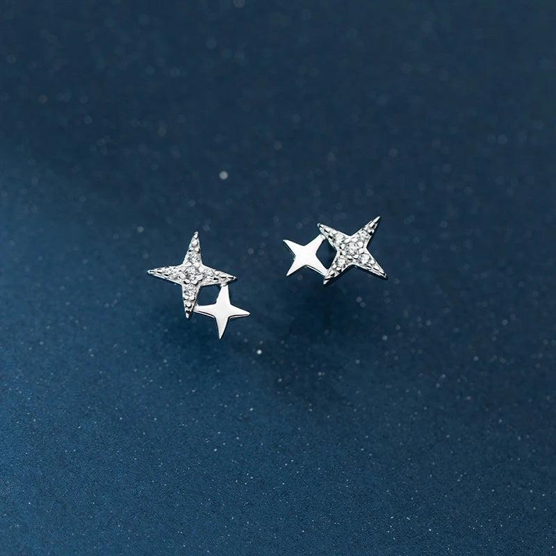 925 Silver Star Zircon Stud Earrings Women Party Jewelry