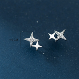 925 Silver Star Zircon Stud Earrings Women Party Jewelry