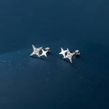 925 Silver Star Zircon Stud Earrings Women Party Jewelry