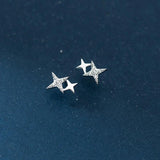 925 Silver Star Zircon Stud Earrings Women Party Jewelry