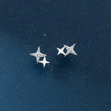 925 Silver Star Zircon Stud Earrings Women Party Jewelry