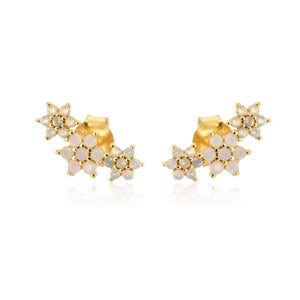 925 Silver Purple Turquoise Flower Stud Earrings