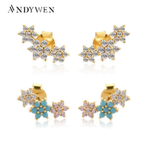 925 Silver Purple Turquoise Flower Stud Earrings