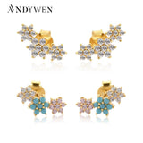 925 Silver Purple Turquoise Flower Stud Earrings