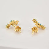 925 Silver Purple Turquoise Flower Stud Earrings