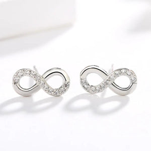 925 Silver Infinity Love Stud Earrings CZ Zircon Wedding Jewelry Brincos