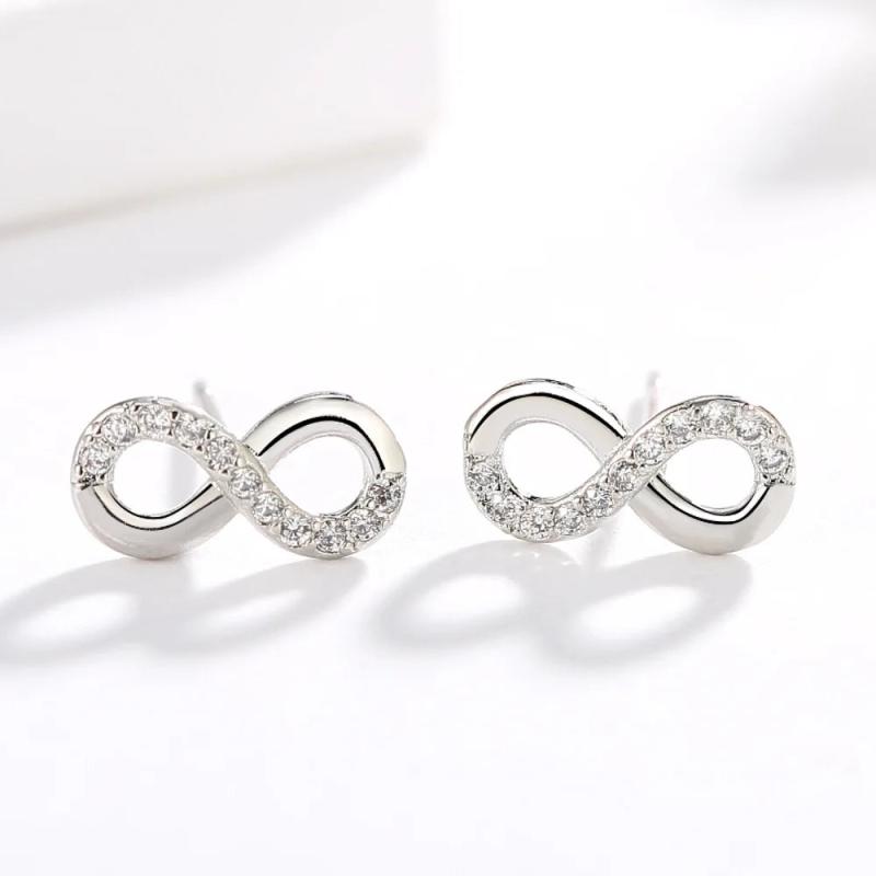 925 Silver Infinity Love Stud Earrings CZ Zircon Wedding Jewelry Brincos