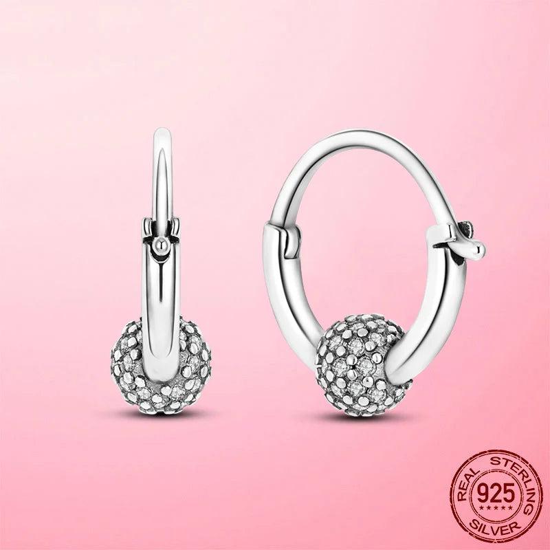 925 Silver Zircon Earring Beaded Engrave Stud Earrings for Women