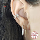 925 Silver CZ Round Pierced Cartilage Hoop Earrings for Women