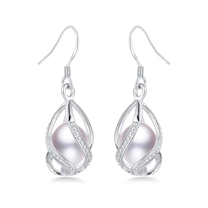 Freshwater Pearl Drop Earrings Silver 925 Women Wedding Jewelry