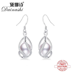 Freshwater Pearl Drop Earrings Silver 925 Women Wedding Jewelry