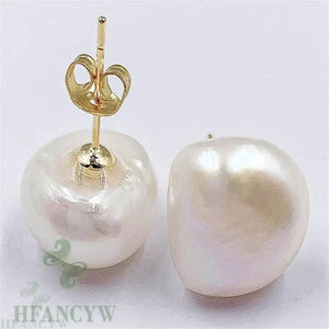 11-12mm Baroque Pearl Earring 18k Ear Stud Dangle Party Wedding