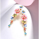 Enamel Bohemia 925 Silver Drop Earrings Flower Long Wedding Bridal Jewelry