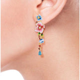 Enamel Bohemia 925 Silver Drop Earrings Flower Long Wedding Bridal Jewelry
