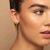 925 Silver Zircon Stud Earrings Double Studs Three Chain Tassel Piercing