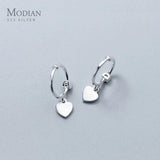 925 Silver Hearts Swing Hoop Earrings Charms Jewelry
