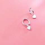 925 Silver Hearts Swing Hoop Earrings Charms Jewelry