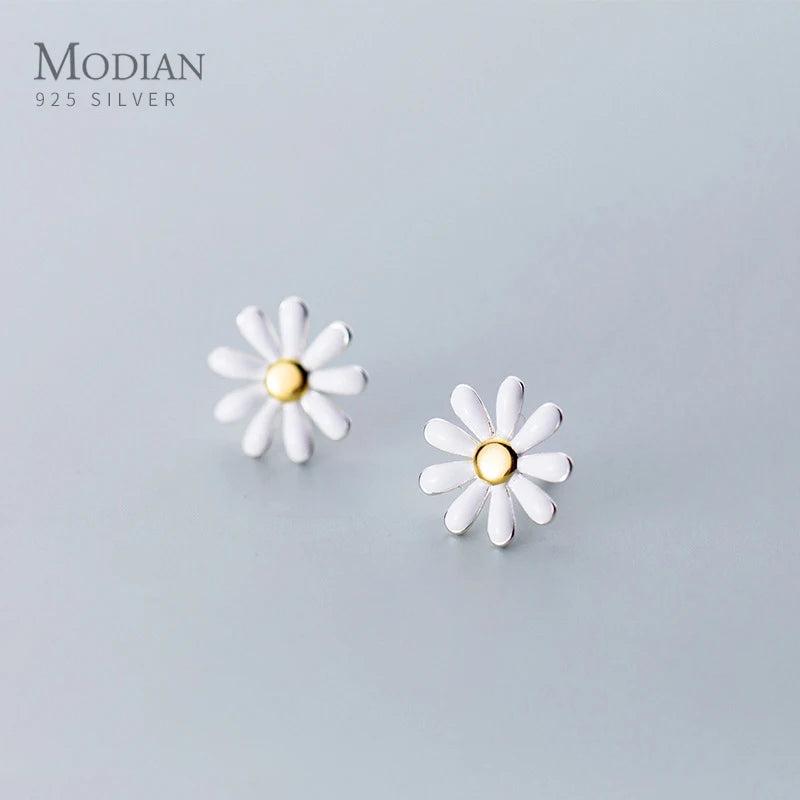 Daisy Enamel Stud Earrings 925 Sterling Silver Women's Jewelry