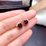 Garnet cz Stud Earring 925 Silver Jewelry for Women Bridal Gift