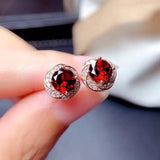 Garnet cz Stud Earring 925 Silver Jewelry for Women Bridal Gift