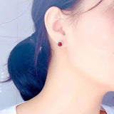 Garnet cz Stud Earring 925 Silver Jewelry for Women Bridal Gift