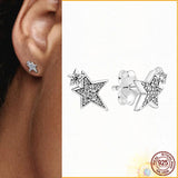 925 Sterling Silver Asymmetric Stars Earrings